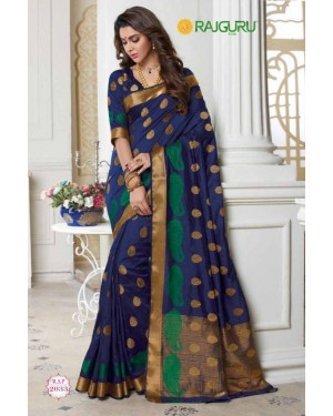 Rajguru Navy Blue Indian Embroidery Work Silk Katan Saree
