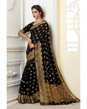 Rajguru Black and Golden Silk Indian Saree