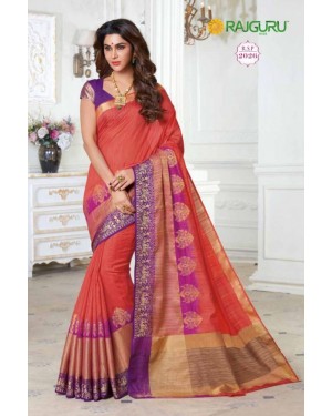Rajguru Salmon Silk Indian Saree 