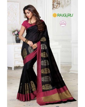 Rajguru Black and Pink Silk Indian Saree